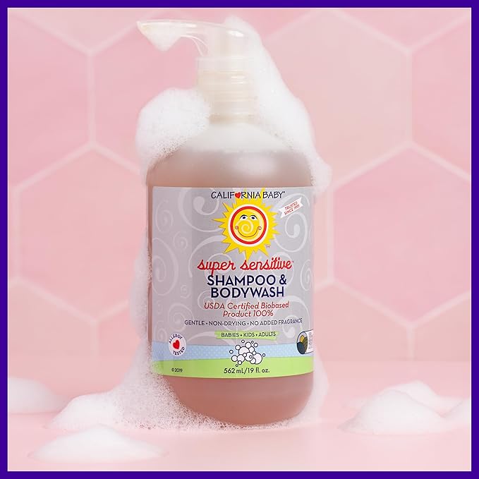 California Baby Super Sensitive Baby Shampoo + Baby Wash | 100% Plant-Based | Unscented Body Wash For Sensitive Skin | Hypoallergenic | 19 oz (2-Pack)