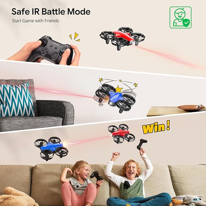 TOMZON A24 Mini Drone for Kids with Battle Mode, Kids Drone with Throw to Go, High Speeds Rotation, Self Spin & 3D Flip, RC Quadcopter with Altitude Hold, Headless Mode, 4 Batteries, Red & Blue 2 Pack