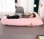 Amagoing Pregnancy Pillow, 57 Inch U Shaped Maternity Full Body Pillow for Sleeping, Support for Women with Hip, Leg, Back Pain, Washable Jersey Cover, Gift for Pregnant Women (Pink)
