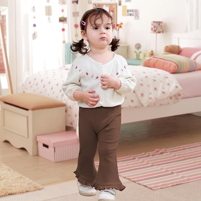 Neutocd Toddler Baby Girl 2-Pack Pants Bell Bottom Infant Baby Girl Solid Ribbed Cotton Leggings