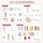 ROBOTIME Wooden Kids Play Kitchen – 4-in-1 Toddler Play Kitchen Set with Fridge, Washer & Dishwasher – Wooden Corner Cooking Playset for Boys & Girls Ages 3+