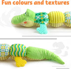 LIGHTDESIRE Baby Crocodile Musical Stuffed Animal, Infant Teething Toys with Ruler Design and Ring Bell, Suitable for Tummy Time, Newborn Boys & Girls 0-12 Months (Green)