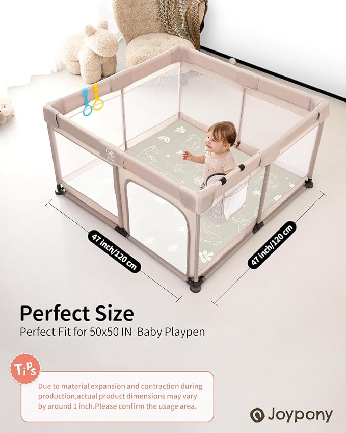 Baby Play Mat, 47 x 47 Inch Foldable Play Mats for Babies and Toddlers, Waterproof & Anti-Slip Portable Baby Floor Mat for Baby Playpen, Baby Mat for Floor with Travel Bag