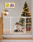 Cumbor 29.7"–51.5" Extra Wide Baby Gate for Stairs, Pressure-Mounted Dog Gates for Doorways & Hallways, Auto-Close Walk-Through, No-Trip Design, Child Proof Safety, Dog/Pet Gate for Indoor Use, White