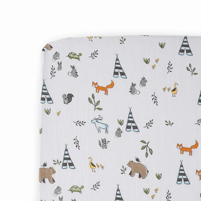 Little Unicorn Premium Crib Sheet | Breathable & Super-Soft Muslin Fabric (Forest Friends)