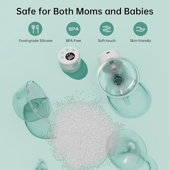 TSRETE Breast Pump, Double Wearable Electric Hands-Free Breast Pumps with 2 Modes, 9 Levels, LCD Display, Memory Function Rechargeable with Massage and Pumping Mode-27mm Flange-Green