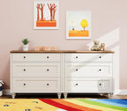 WAMPAT White Dresser for Bedroom with 6 Drawers, Wood Dressers with Wide Chest of Drawers, Mid Century Modern Wooden Closet Storage Organizer, Large Kids Dressers for Nursery, Living Room, Hallway