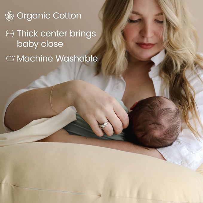 snuggle me Organic Nursing Pillow (New 2025 Design) | Bottle & Breastfeeding Pillow with Organic Cotton Cover & Fiberfill, Machine Washable Feeding Pillow, Newborn Essentials Must Haves (Honey) - v2
