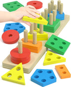 Montessori Toys for 1 2 Year Old Girl and Boy Birthday Gifts, Shape Sorter Wooden Toys for Toddlers Age 1-3 2-4, Learning Educational Sensory Stacking Toddler Puzzles