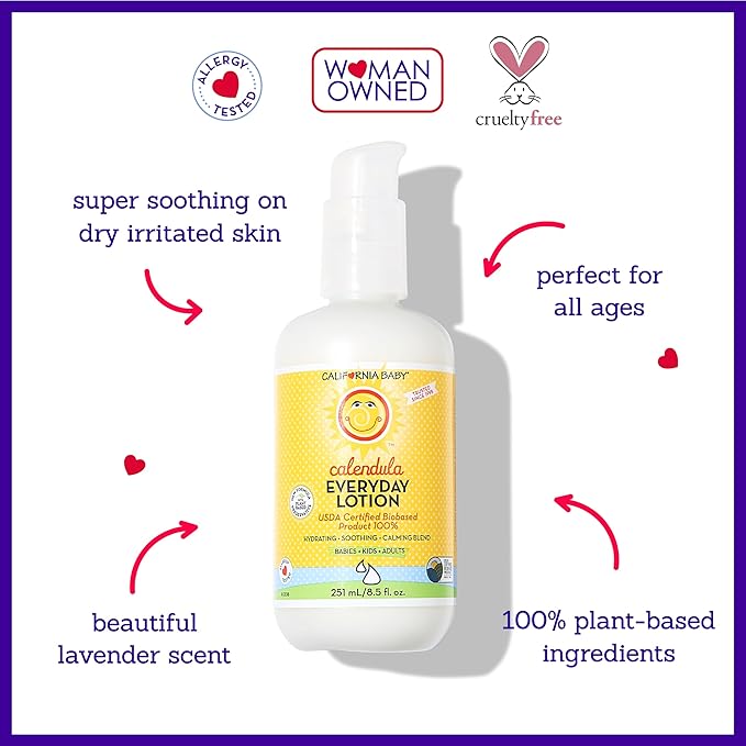 California Baby Calendula Lotion | 100% Plant-Based Moisturizer | Lavender Baby Lotion | Face Moisturizer For Dry Skin | Hypoallergenic | 8.5 oz.