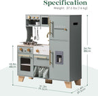 ROBOTIME Play Kitchen for Kids Toddlers, Wooden Pretend Play Kitchen Set Toy with Fridge, Ice Maker, Coffee Maker, Toys Kitchen Gift for 3+ Year Old Kids, Girls & Boys