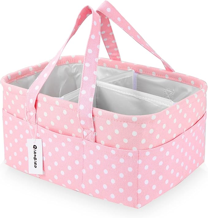 Pink Diaper Caddy Organizer for Baby Girl-Large Portable Diaper Caddy Basket for Changing Table-Diaper Organizer Caddy-Car Travel Tote Bag-Newborn Registry Baby Shower Basket for Diapers & Wipes