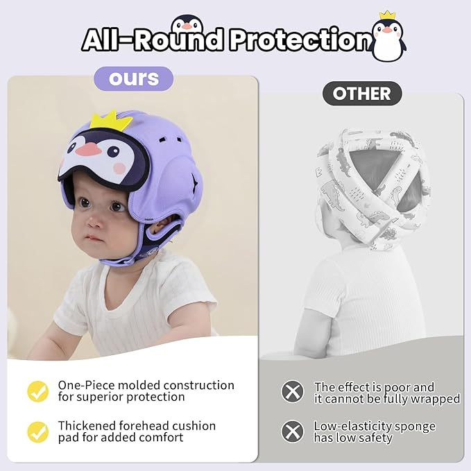 Mambobaby Baby Head Protector Safety Helmet Baby Helmet for Crawling Walking，Extra-Thick Deep Forehead Padding,Ultra-Lightweight, Breathable, Toddler Helmet 6-24 Months-Penguin