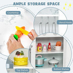 Costzon Kids Kitchen Playset, Pretend Cooking Toys w/Washing Basin, Real Lights & Sounds, Microwave, Oven, Blackboard, Ice Maker, Range Hood, Stoves, 2-PieceCorner Wooden Play Kitchen for Kids 3+