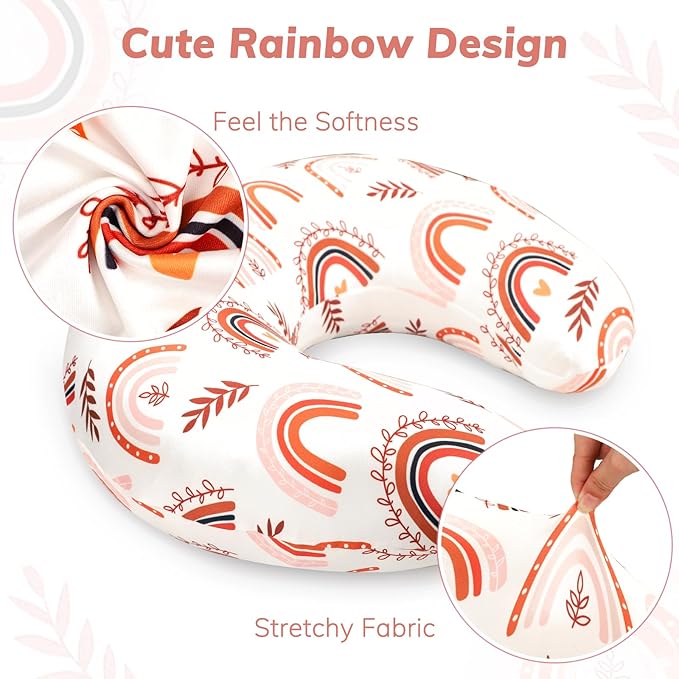 Pea Pod Nursing Pillow Cover Soft & Stretchy Removable Slipcover for Breastfeeding Pillows, Comfortable Nursing Pillow Case for Newborn, Snug Fit, Washable Feeding Pillow Slipcovers in Boho Rainbow