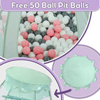 Baby Ball Pit Tent with 50 Balls - For Toddlers, Pink/White/Gray Princess Playhouse with Carry Bag, 109x90cm