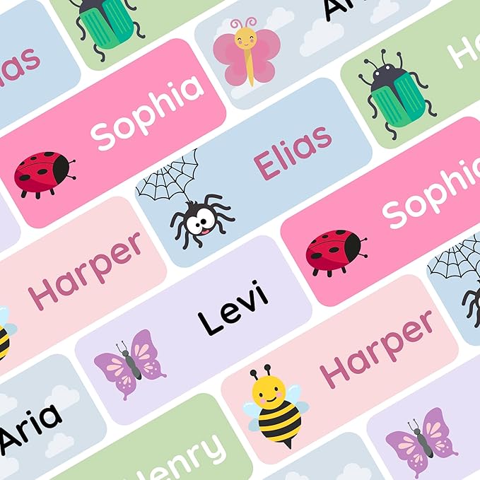 Personalized Name Labels for Kids (120) – Custom Waterproof & Durable Stickers for Clothing, Daycare, Office & School Supplies - Insects