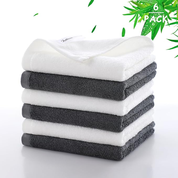 Wash Cloths 6 Pack, Reusable Makeup Remover Towel, 13x13 inch Large Washcloths for Face and Body, Super Soft and Skin Friendly Face Towel on Sensitive Skin, Easy to Rinse Grey Facial Cleaning Cloths