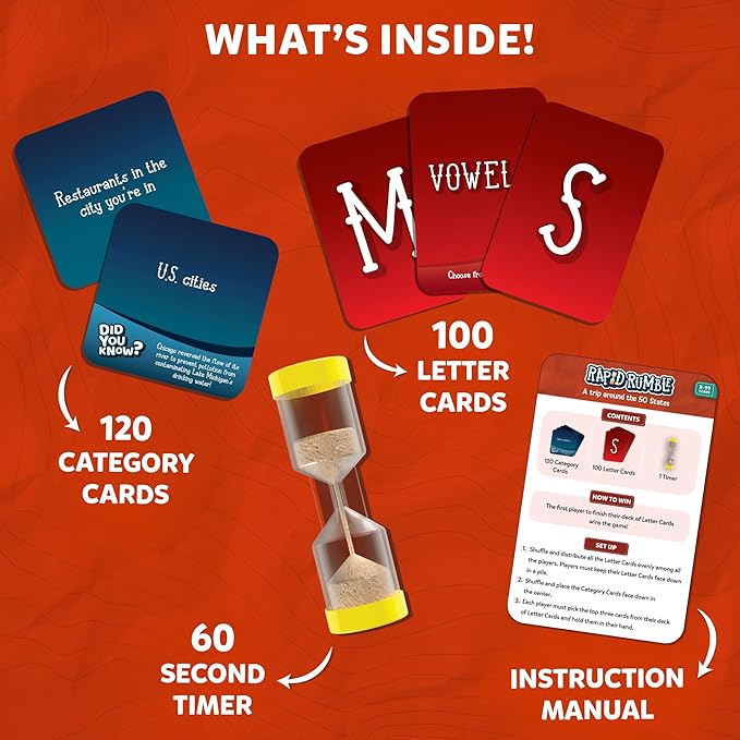 Skillmatics Rapid Rumble - A Trip Around The 50 States, Fast-Paced Board Game for Kids, Teens & Adults, Fun for Family Game Night & Educational Toy, Quick-Thinking, Gifts for Kids Ages 8, 9, 10 & Up