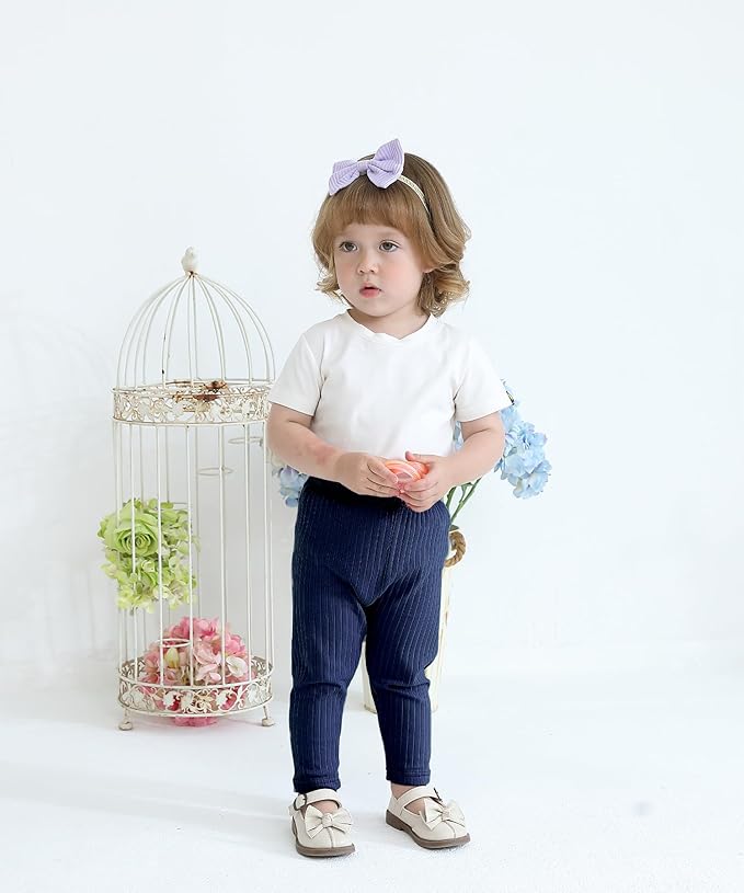 Baby and Toddler Girl's 5 Pack Cotton Ribbed Pull On Pants Leggings 0-4 Years