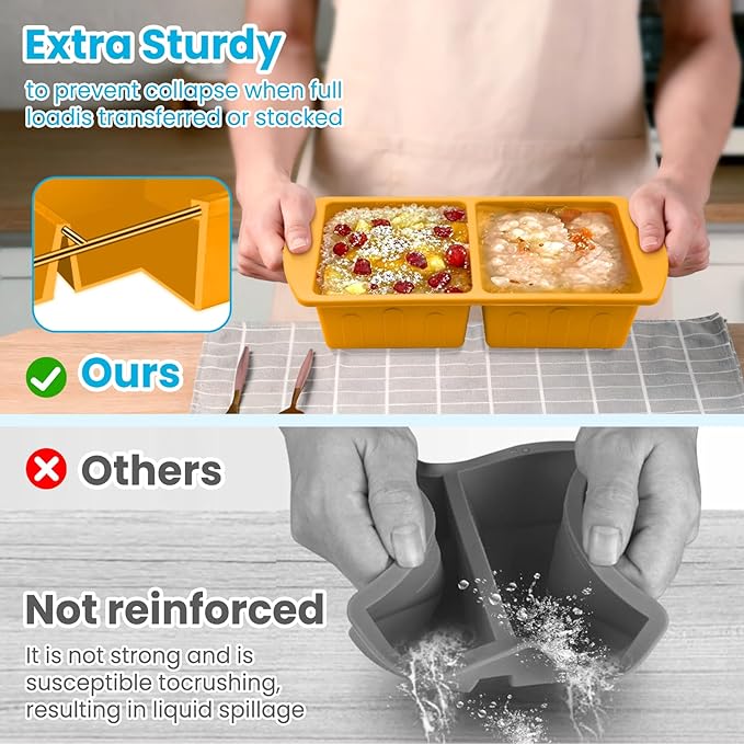 2 Pack Silicone Freezer Trays With Lid For Easy Storage Silicone Soup Freezer Molds 2 Cup ，Perfect For Freezing Broth ,Sauces Store Leftovers Lasagna Stackable, Leakproof, Easy Release Dishwasher Safe