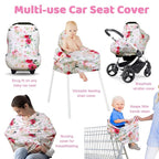 Rquite All-in-1 Car Seat Cover Baby, Carseat Covers for Girl Boy, Stretchy Soft Infant Car Seat Cover, Multi-use Baby Carrier Cover, Car Seat Canopy, Stroller Sun Shade, Nursing Breastfeeding Cover