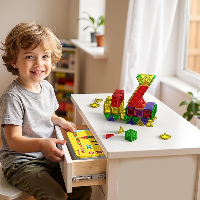 112PCS Mini Magnetic Tiles for Kids, Magnetic Tiles Travel Set with Iron Box, Portable Construction Toys STEM Educational Building Set for Kids Ages 4-8 Toddlers, Boys & Girls Birthday New Year Gift