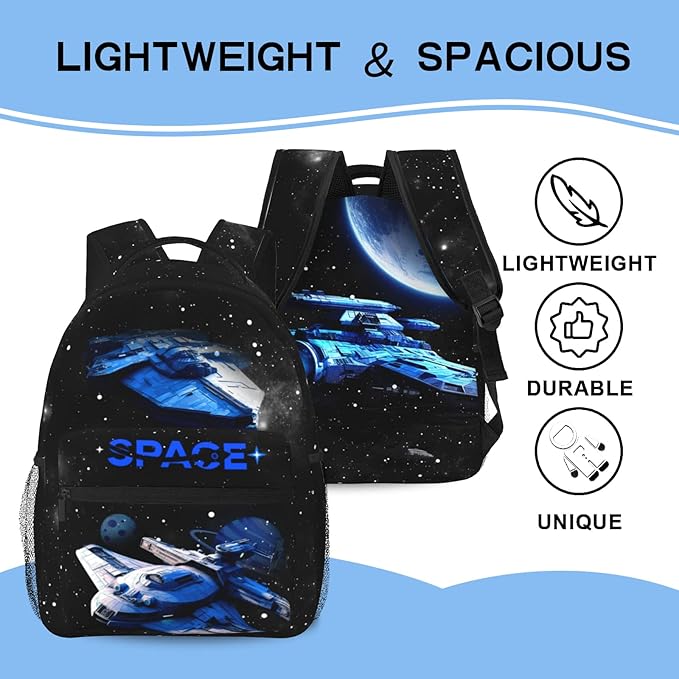 Space Planet Spaceship Backpack For Kids School Boys Girls Astronaut Planet Galaxy Lightweight Waterproof Ergonomic Bacakpack For Age 5-6 6-8 8-12 School Book Bag Daypack Outdoor Adventure