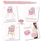 4 in 1 Portable Baby High Chair,Convertible Highchair for Babies & Toddlers-Foldable Infant Booster Seat,Carry Small Box,Dining Chair,Toddler High Chair with 5-Point Harness,Removable Tray-Pink