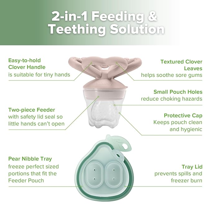 Haakaa Clover Baby Fruit Feeder Teether & Mini Freezer Nibble Tray – BPA-Free Silicone Breastmilk Popsicle Mold for Baby Teething Relief & Self-Feeding, 4M+（Blush）