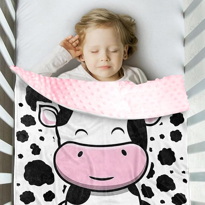 Personalized Baby Blankets for Girls, Custom Name White Cow Pattern Baby Blanket, Soft Minky Dot Blanket for Newborns and Toddlers, Ideal for Baby Showers Christmas Brithday Gifts
