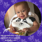 Silly Goose Silicone Animal Baby Bibs for Babies and Toddlers, Waterproof, Adjustable, Soft, Extra Wide Food Catcher Pocket (Baby Panda)