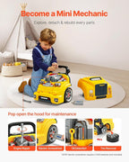 VEVOR Engine Toy, 60 Pieces, Kids Mechanic Car Repair Set with Removable Parts, Lights and Sounds, Steering Wheel and Horn, Kids Mechanic Workshop Set for Toddler Ages 3 Years and Up, Yellow
