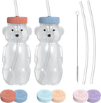 Honey Bear Straw Cup for Babies, 2-Pack Honey Bear Bottle with Travel Lid, Therapy Learning Honeybear Straw Cup, Baby Bottle Set, 8 oz, Blueberry Pie & Firetruck