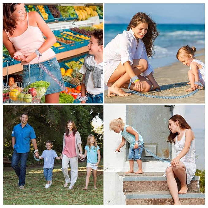 Socub Anti Lost Wrist Link with Key Lock for Kids, 6.56ft, 2 Pack, Pink and Blue