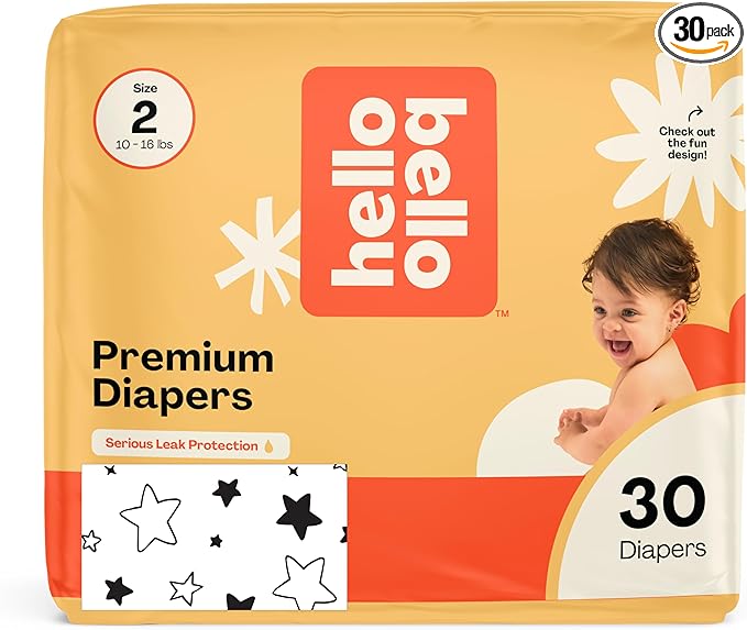 Hello Bello Diapers, Size 2 (10-16 lbs) Superstars, 30 Count of Premium Disposable Baby Diapers, Hypoallergenic with Soft, Cloth-Like Feel
