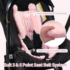 3in1 Reversible Carseat Head Body Support Newborn,3D Minnky Infant Car Seat Insert,Extra Soft Breathable Baby Car Seat Pillow Cushion Boys Girls,fit Stroller,Bouncer,Swing(Pink)
