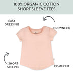 HonestBaby 5-Pack Short Sleeve T-Shirts 100% Organic Cotton Baby, Toddler, Little Kid, Boy, Girl, Unisex