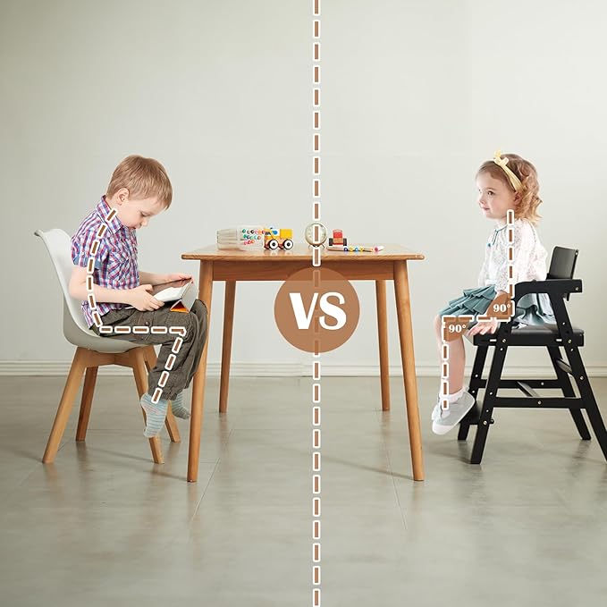 Solid Wood high Chairs for Toddlers,High Chair Grows with Kid for Dining, Study Chair for Children, Black