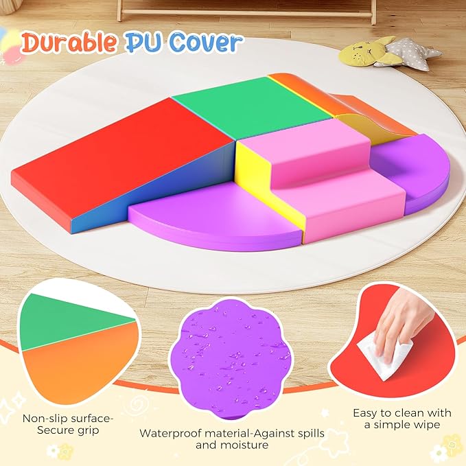 Lischwert Foam Climbing Blocks for Toddlers, Baby Climbing Blocks Soft Play Climbing for Toddlers with Foldable Block and Tunnel Indoor Climbing Toys for Toddler 1-3, 6 Pieces