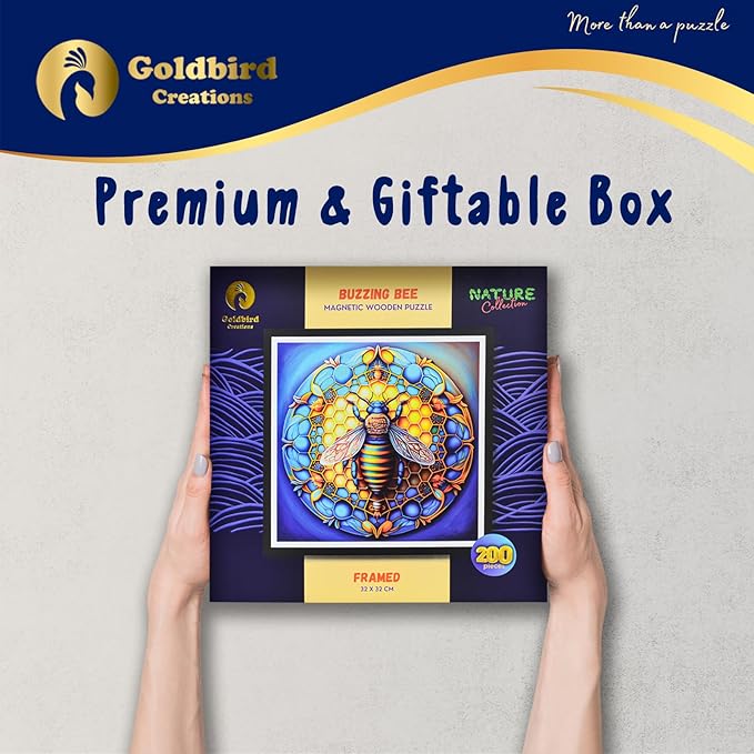 Magnetic Wooden Jigsaw Puzzles with Frame - Wooden Animal Puzzle for Adults - Rompecabezas para Adultos - Living Room Bedroom Wall Decoration Picture - Original Christmas Birthday Gift (Buzzing Bee)