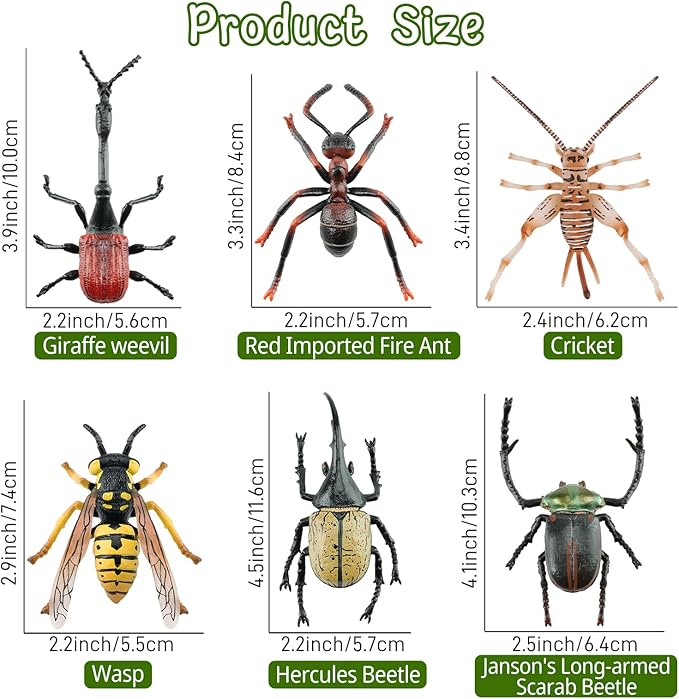 Toymany 12PCS Realistic Insects Figurines Toys - Plastic Bugs Figures Set with Cricket Bee Ant Dung Beetle, Educational Halloween Toy Cake Toppers Christmas Birthday Gift for Toddlers Kids