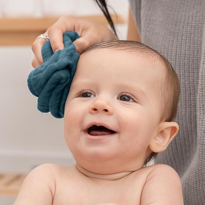 Comfy Cubs Muslin Baby Washcloths 10 Pack - Soft 6-Layer Cotton Wash Cloths for Sensitive Skin - 10"x10" Large, Gentle, Absorbent Infant Essentials for Newborn and Toddlers - Neptune