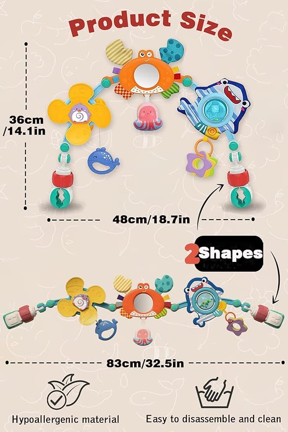 Pau1Hami1ton Baby Stroller Arch Toys, Car Seat Toys,Bouncer Toy Bar/Mobile for Bassinet,Adjustable Baby Hanging Toys Fit for Crib Bed,Stroller,Car Seat.S-19(Crab)