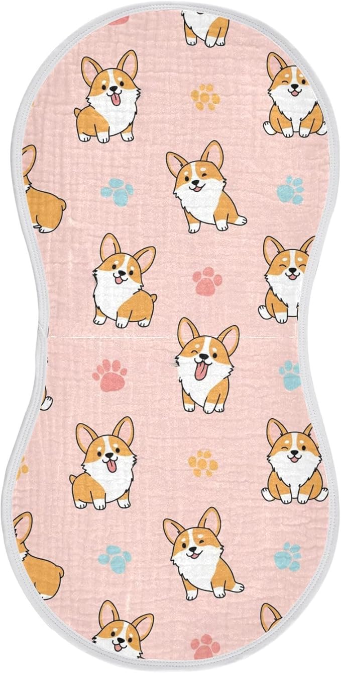1 Pack Muslin Burp Cloths Cute Dogs Pink Cotton Baby Burp Cloths Soft Burping Cloth Absorbent Spit Up Rags for Newborn Boys Girls 22x11 Inch