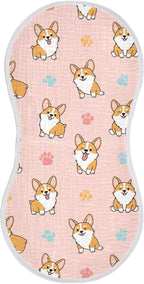 1 Pack Muslin Burp Cloths Cute Dogs Pink Cotton Baby Burp Cloths Soft Burping Cloth Absorbent Spit Up Rags for Newborn Boys Girls 22x11 Inch