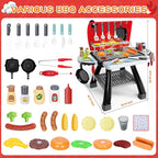 Kids Play Kitchen Toys, Kids BBQ Grill Kitchen Playset with Smoke, Sound & Light, Play Food Toys Cooking Set, 2-Layer Barbecue Outdoor Play Grill Toy Gift for Toddler Boys Girls 3-5