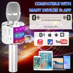 Amazmic Kids Karaoke Microphone Machine Toy Bluetooth Microphone Portable Wireless Karaoke Machine Handheld with LED Lights, Gift for Children Adults Birthday Party, Home KTV(Silver)