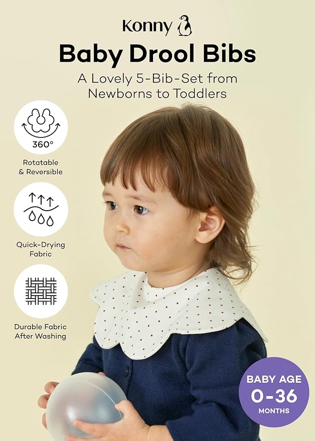 Konny Baby Bibs Set, 360 ° Rotate, Soft and Absorbent Bandana Drooling for Boys Girls baby Essentials