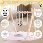 Wooden Play Gym with Mat, Foldable Baby Activity Gyms for Infants Newborn Baby Girl and Boy, Tummy Time Baby Infant Toys 0-6 6-12 Months (Rabbit)